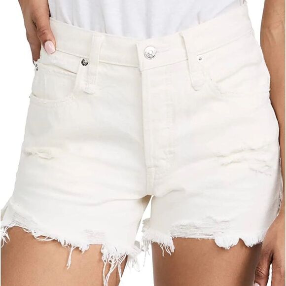 Free People White Distressed Raw Hem Denim Beach Jean Y2K Cut Off Shorts - Picture 4 of 13